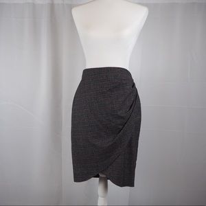 Zara Basic Plaid Faux Wrap Rutched Skirt, Medium